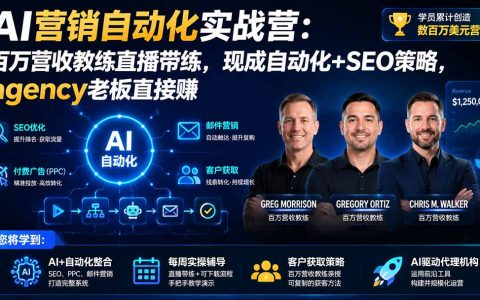 AI营销自动化实战营：百万营收教练带练，SEO+自动化工具，Agency老板直接赚