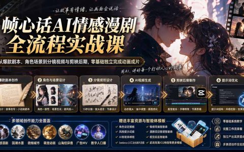 帧心话AI情感漫剧全流程实战课：爆款剧本、角色场景生图到分镜视频剪映后期，零基础独立完成动画成片