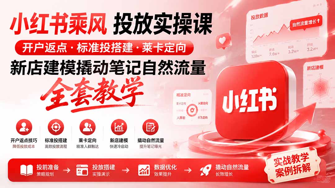 小红书乘风投放实操：代理商开户返点+莱卡定向+新店建模撬动自然流量