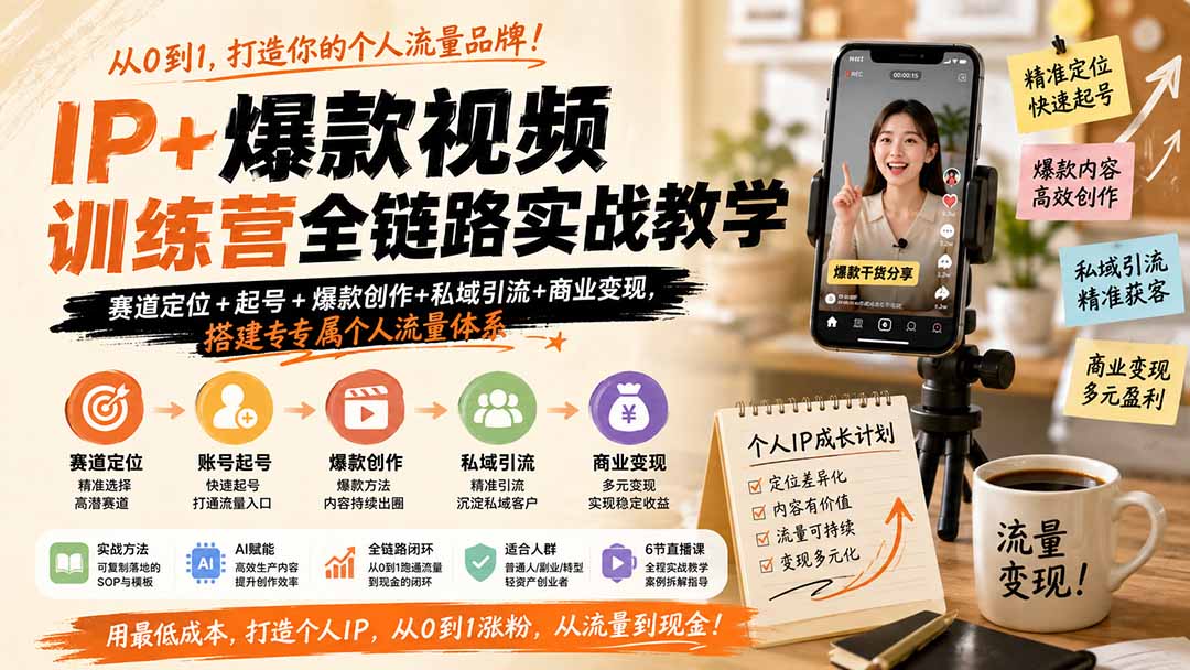IP爆款视频训练营：赛道定位+AI批量创作+私域引流变现全攻略