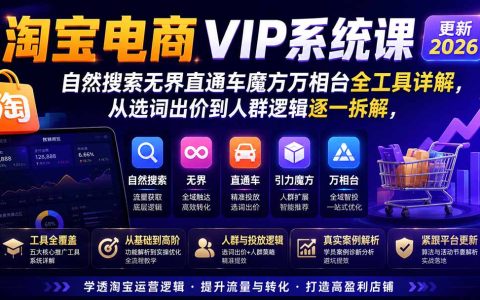 淘宝电商VIP系统课：自然搜索+直通车+万象台无界全工具实操，标品非标品推广策略
