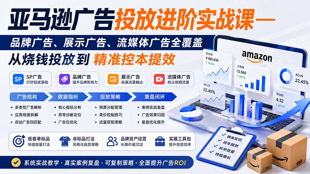 亚马逊广告投放进阶实战课：SP/品牌/展示广告诊断优化与精准控本提效