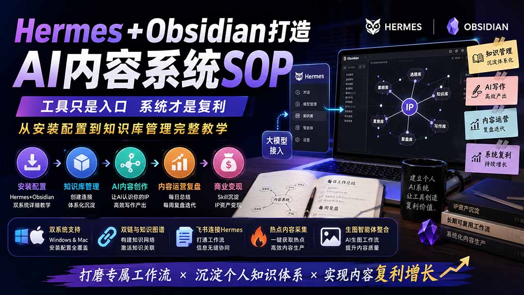 Hermes+Obsidian打造AI内容系统SOP:从安装配置到知识库管理完整教学 Hermes+Obsidian打造AI内容系统SOP:从安装配置到知识库管理完整教学