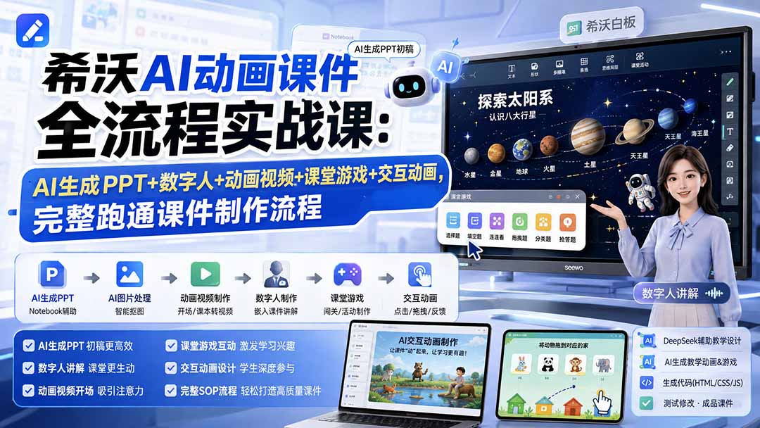 希沃AI课件制作实战课：AI生成PPT+数字人+动画视频+课堂游戏，从入门到精通