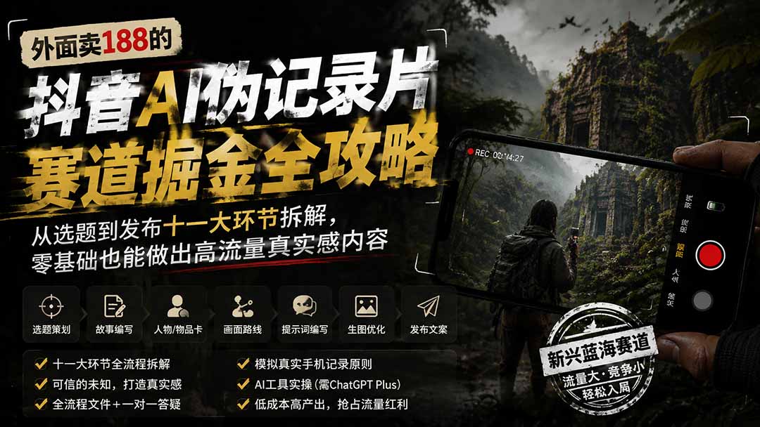 抖音AI伪记录片全攻略：从选题到发布11步拆解，零基础做出高流量真实感内容