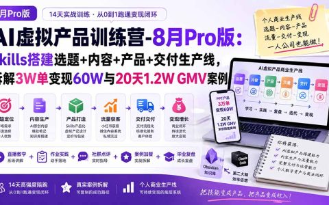 AI虚拟产品训练营Pro版：用Skills搭建选题到变现生产线，拆解60W案例