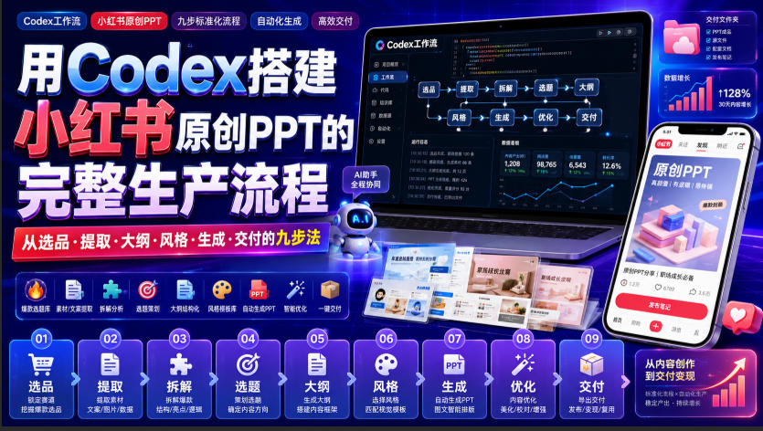 用Codex搭建小红书原创PPT全流程，九步法从选品到交付