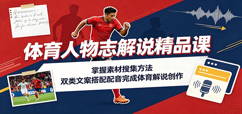 体育人物志解说创作课：素材搜集+双类文案+配音，新手快速出片