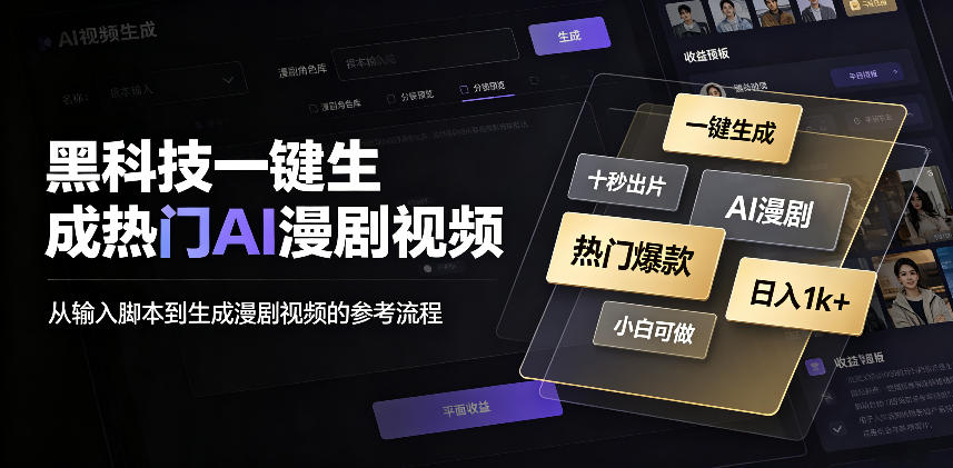 AI漫剧一键生成黑科技，小白10秒出片变现1K+副业新玩法