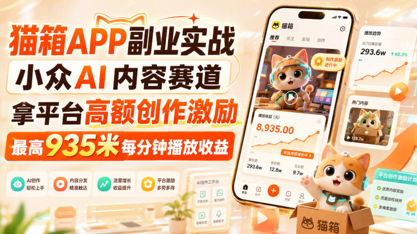 猫箱APP副业实战:AI视频创作零门槛,新人拿高额播放收益 猫箱APP副业实战:AI视频创作零门槛,新人拿高额播放收益