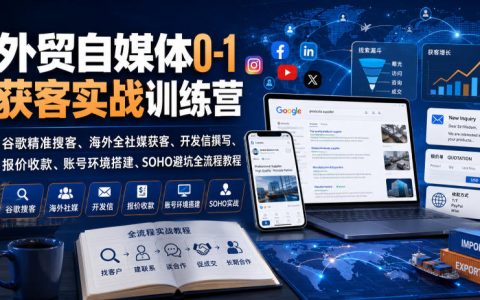 外贸自媒体0-1获客训练营：谷歌领英TikTok精准开发信+报价收款避坑全流程