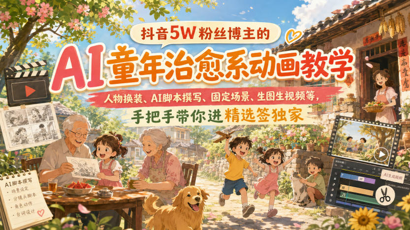 抖音5W粉博主亲授AI治愈动画课，豆包即梦生图视频剪辑变现