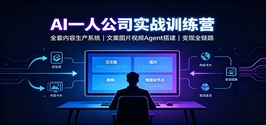 AI创作一人公司实战训练营：文案图片视频Agent搭建与变现全链路