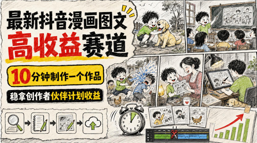抖音漫画图文变现全流程，10分钟出作品稳赚创作者收益