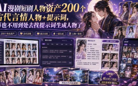 AI漫剧短剧人物资产200步骤个古代言情角色提示词，AI绘画工具一键生成