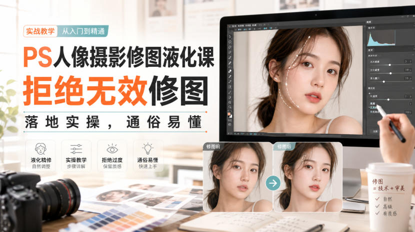 PS人像液化修图系统课，五官脸型身形比例调整实操技巧