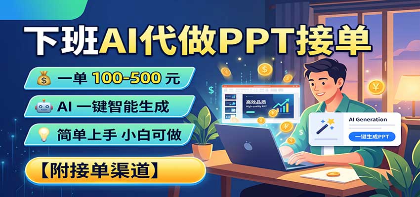 下班AI代做PPT接单，一单100步骤-500步骤，附接单渠道，小白副业兼职新思路
