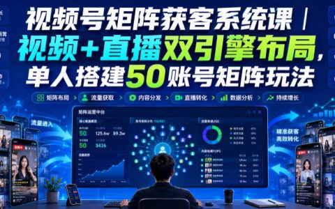 视频号矩阵获客系统课：单人搭建50账号，视频+直播双引擎，流量入池、搜索占位、私域导流全流程教学