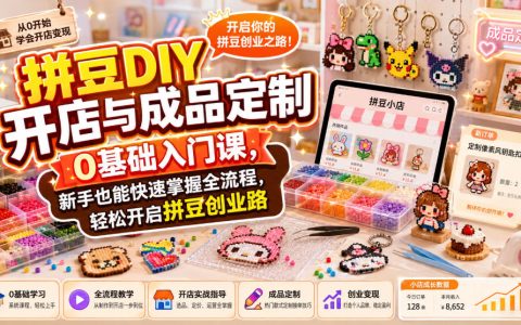 拼豆开店0基础入门课，成本利润+熨烫工艺+引流获客全流程教学