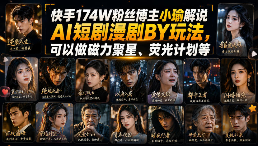 快手174W粉博主AI短剧漫剧搬运实操，磁力聚星荧光计划过审技巧
