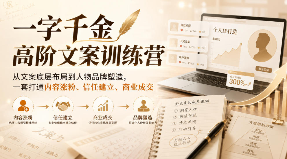 一字千金高阶文案训练营：从底层布局到IP塑造，打通私域涨粉与自动成交闭环