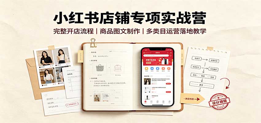 小红书开店全流程实操课：商品主图详情页制作与成人教育电子资源类目运营教学