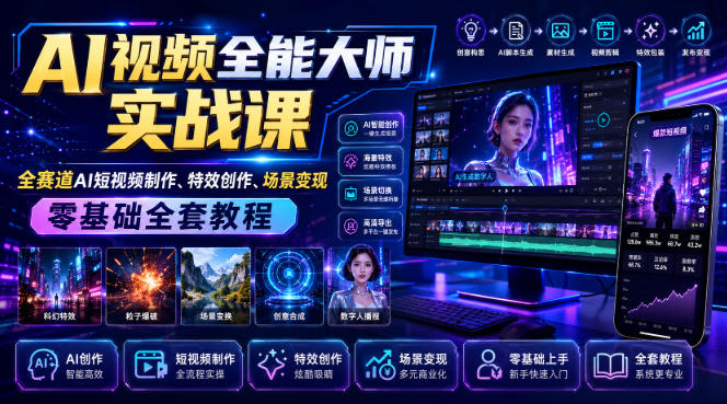 AI视频全能大师实战课:零基础玩转13套AI短视频制作与变现技巧 AI视频全能大师实战课:零基础玩转13套AI短视频制作与变现技巧