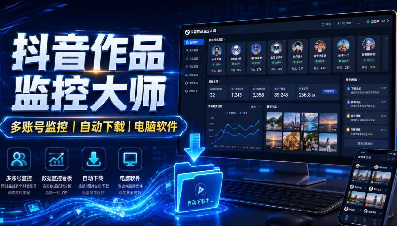 抖音作品监控大师：多账号自动监测下载工具，新作弹窗提醒