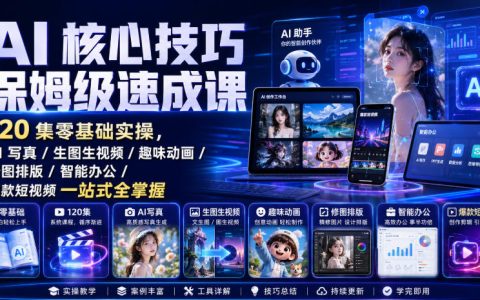 AI核心技巧保姆级速成课120集，零基础AI写真/生图视频/趣味动画/智能办公全掌握