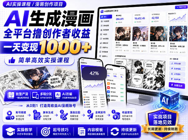 AI生成漫画全平台变现实操课，抖音视频号B站爆款民间俗语模板，新手变现千元副业