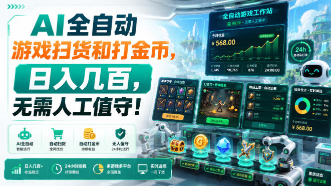 AI自动化游戏扫货打金，变现几百，上班族宝妈副业新选择
