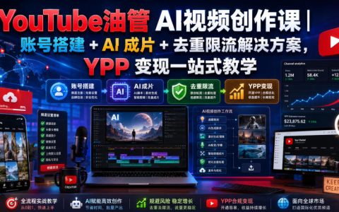 YouTube油管AI视频创作课：账号搭建+AI成片+去重限流+YPP变现保姆级教程