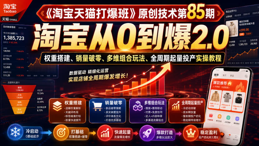 淘宝天猫打爆班第85期:从0到爆2.0,新店权重搭建与多维组合起量实操 淘宝天猫打爆班第85期:从0到爆2.0,新店权重搭建与多维组合起量实操