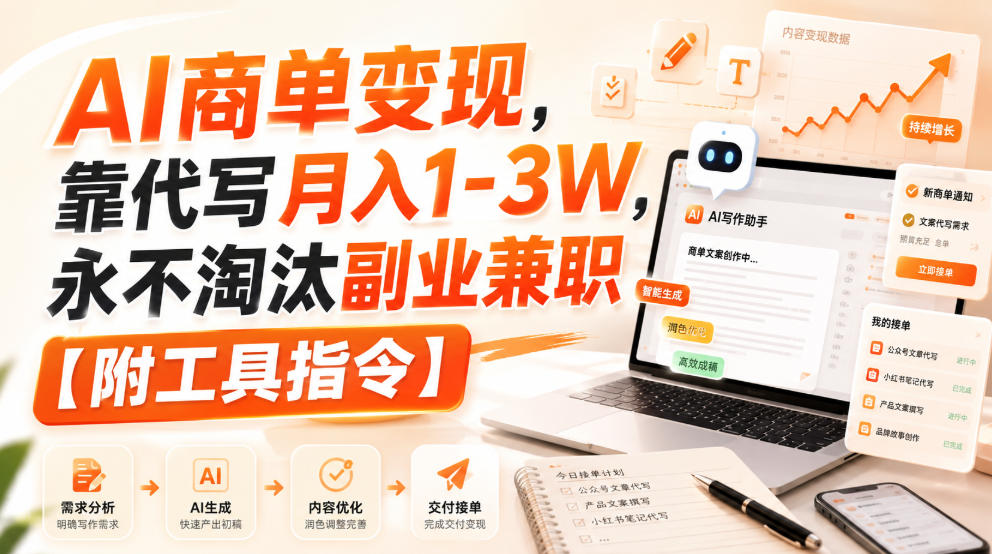 AI代写赚钱实操课：商单变现变现1-3W，新手副业兼职指南