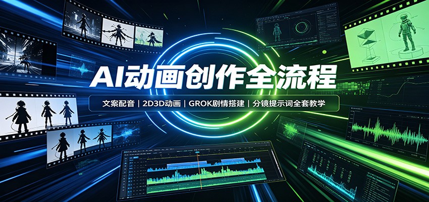 AI动画制作全流程教程：文案配音+2D3D动画+GROK剧情分镜提示词，零基础做漫剧短视频