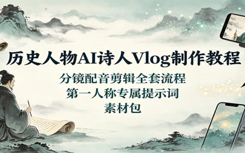 历史人物AI诗人Vlog教程：杜甫分镜配音剪辑全流程，附提示词素材包