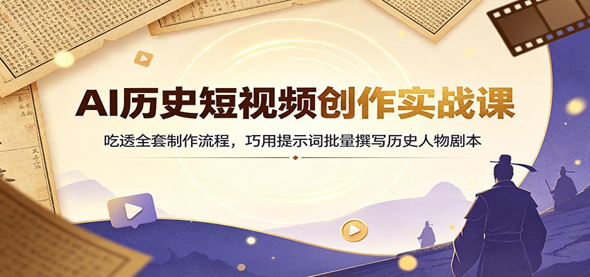 AI历史短视频实战课：全套制作流程+提示词批量写剧本，零基础快速产出爆款