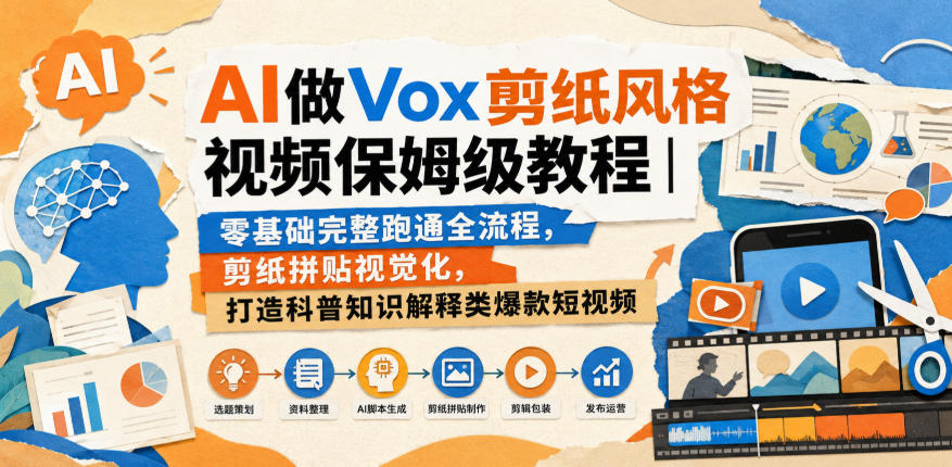 AI剪纸风科普视频教程：零基础用AI做Vox风格动画，知识可视化全流程