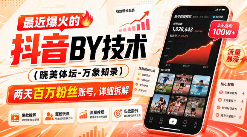 2026 抖音搬运技术拆解：晓美体坛两天百万粉账号玩法教程