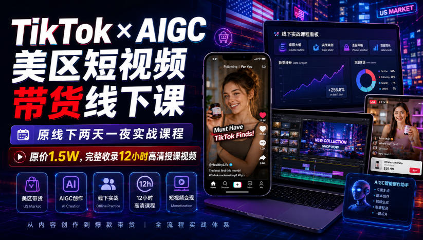 TikTok×AIGC美区短视频带货实操课,爆款选品起号变现全流程 TikTok×AIGC美区短视频带货实操课,爆款选品起号变现全流程