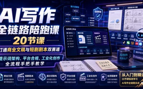 AI写作全链路陪跑课：20节实战课打通商业文稿与短剧剧本，提示词架构、平台合规、工业化创作全流程教学