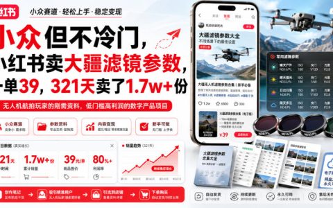 大疆滤镜调色变现，小红书冷门赛道，零货源卖虚拟资料，单月利润66W+
