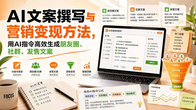 AI文案撰写与营销变现，用AI指令高效生成朋友圈社群发售文案