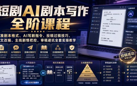 短剧AI剧本写作全阶课：格式模板+过稿技巧+网文改编实操