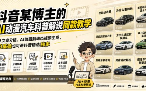 AI动漫汽车科普视频制作课：0基础学文案分镜与AI绘画动态生成