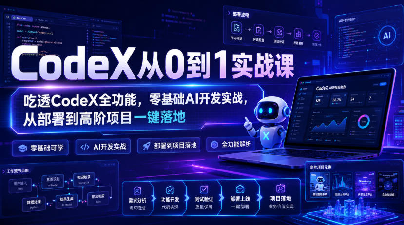 CodeX实战课：从部署到高阶项目，零基础掌握AI开发与自动剪辑全流程