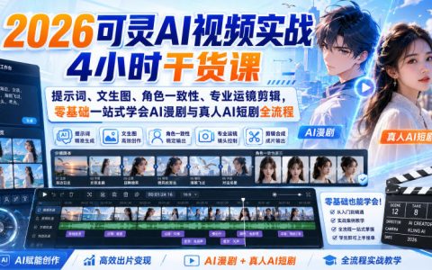 2026可灵AI视频实战课：提示词文生图角色一致性运镜剪辑，零基础学AI漫剧短剧全流程