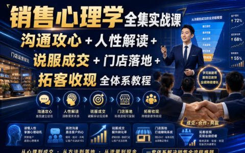 销售心理学实战课：沟通攻心+人性解读+说服成交+门店拓客收现全体系