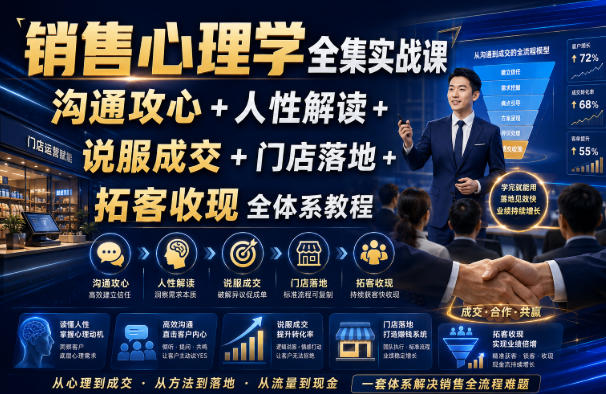 销售心理学实战课：沟通攻心+人性解读+说服成交+门店拓客收现全体系