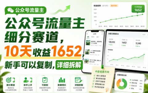 公众号流量主新号10天收益1652，新手可复制玩法拆解